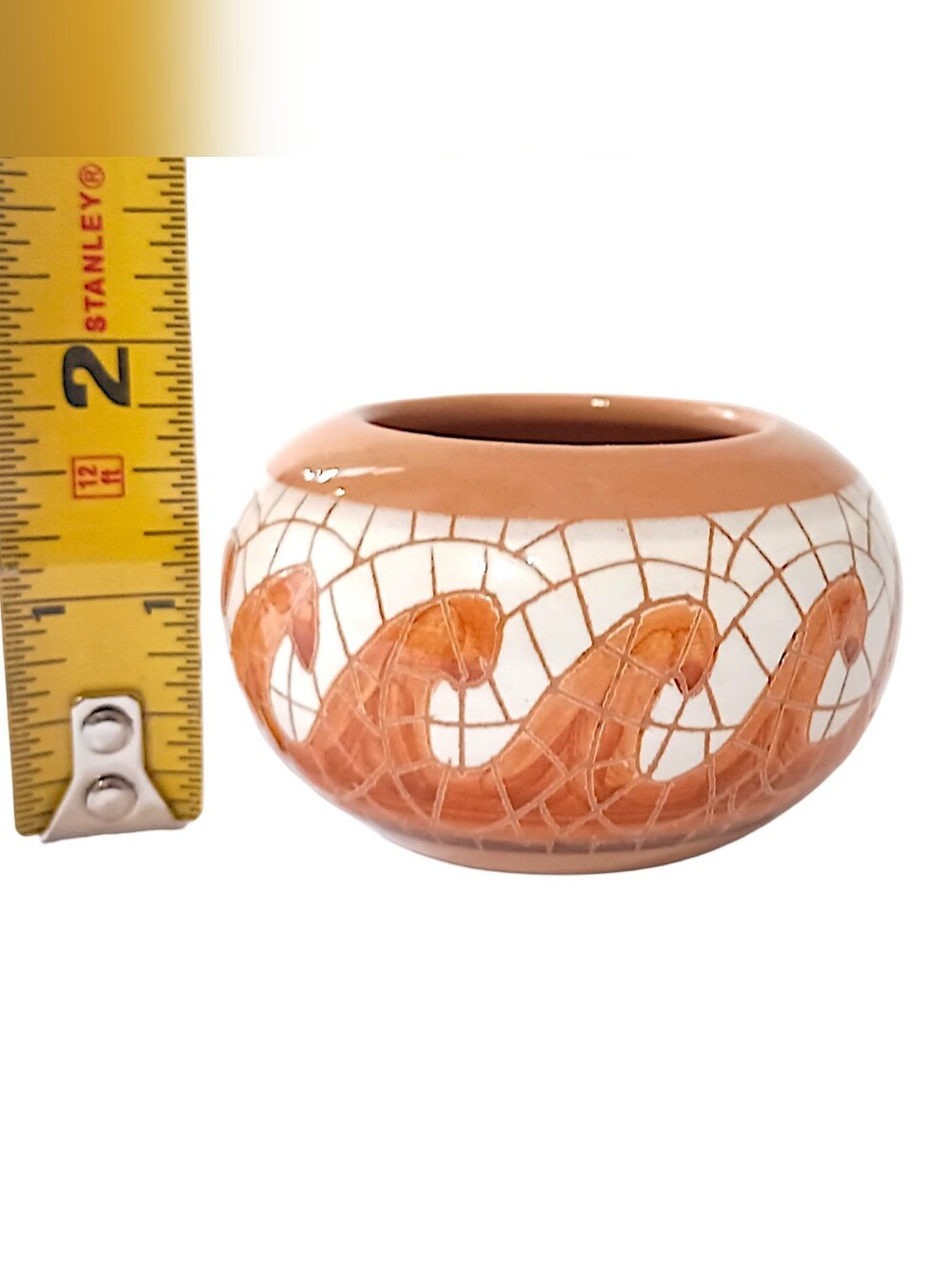MINI Tile Affect Bowl Vase Mosaic Pottery Handmade Miniature Wave‎ Design Glazed - Picture 2 of 16
